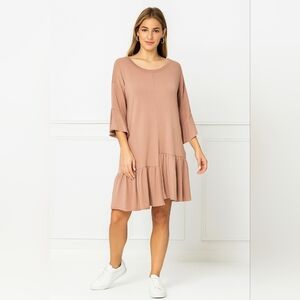 Philosophy Rustic Asymmetrical Blush Cottage Core Ruffle 3/4 Sleeve Dress Large